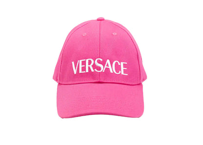 Cappello da baseball regolabile autentico Versace in cotone rosa acceso con logo ricamato