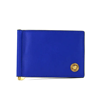 Versace Smooth Vitello Leather Blue Money Clip Wallet