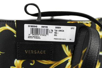 Autentica borsa a mano Versace grande in nylon con stampa oro nero