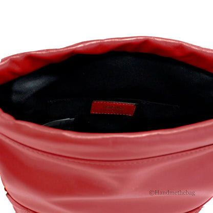 Versace Red Quilted Leather Drawstring Bucket Crossbody Bag