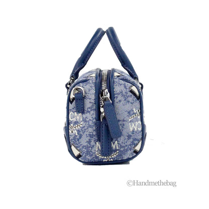 Borsa a tracolla MCM Boston Mini Blue Vintage Jacquard 