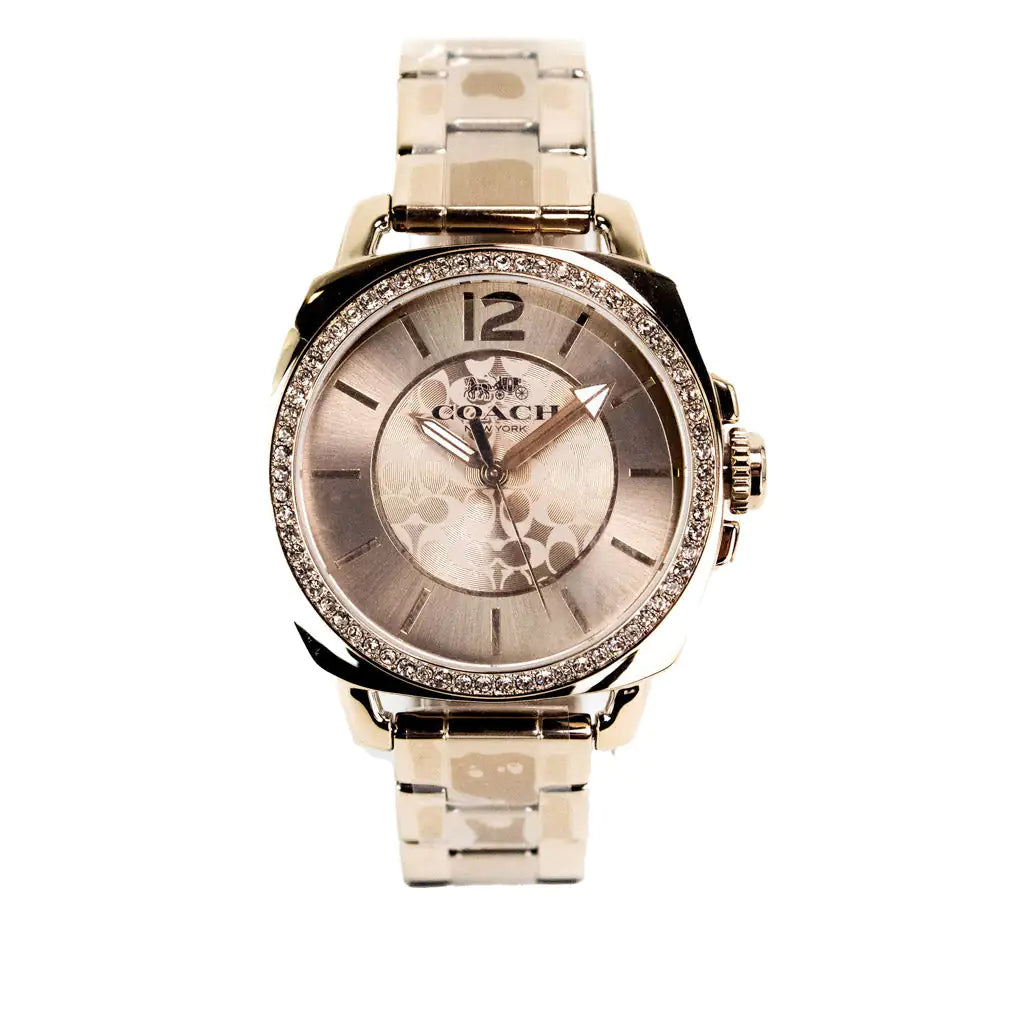 Coach Boyfriend Crystal Bezel Champagne Gold Toned Watch