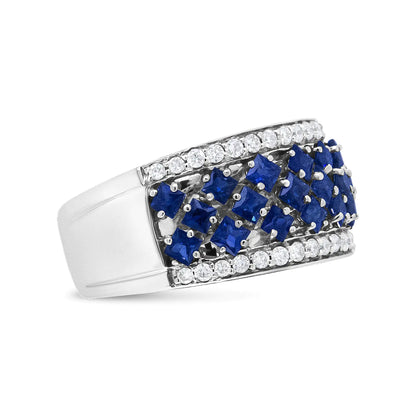 Jewelry -  18K White Gold 3/8 Cttw Diamond and 2x2mm Princess Cut Blue Sapphire Fashion Band Ring (F-G Color, VS1-VS2 Clarity)