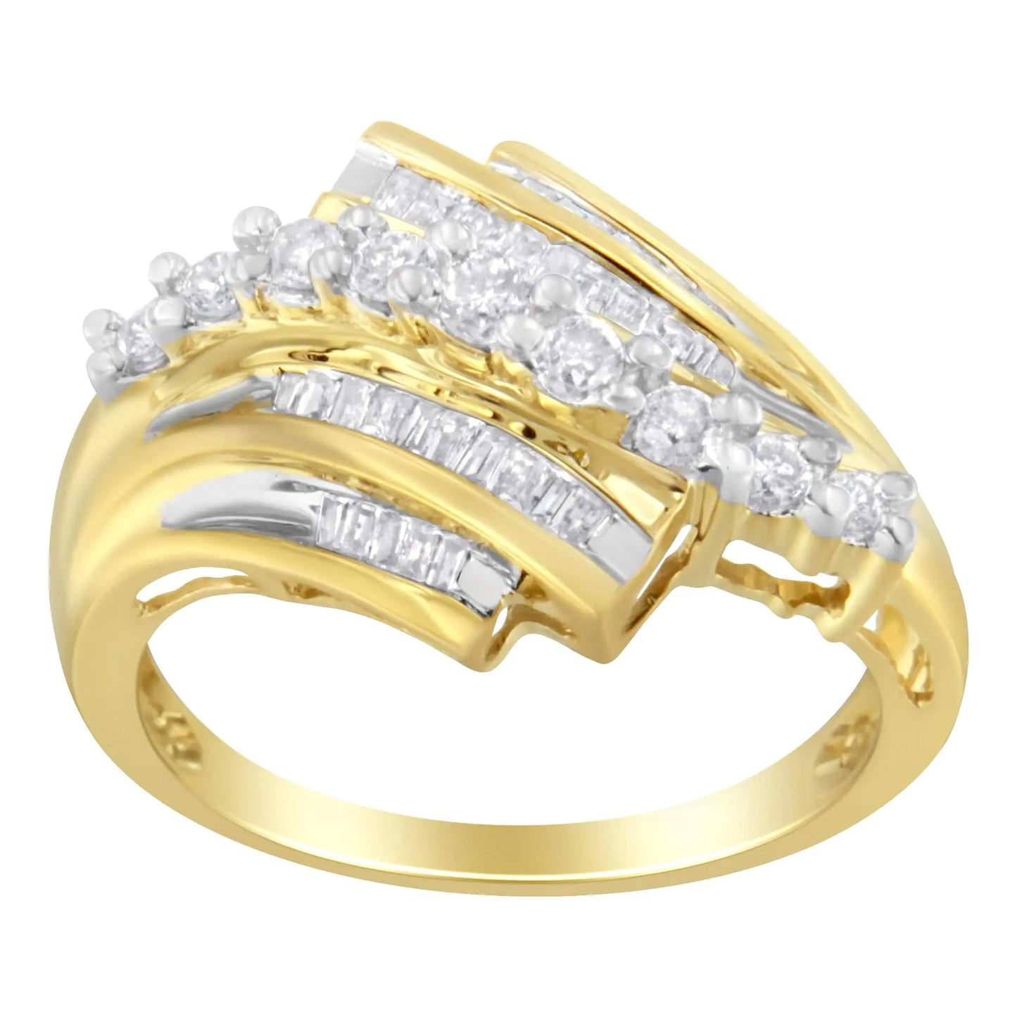 Jewelry - 10K Yellow Gold Round and Baguette Diamond-Cut Ring (1/2 Cttw, I-J Color, I1-I2 Clarity)