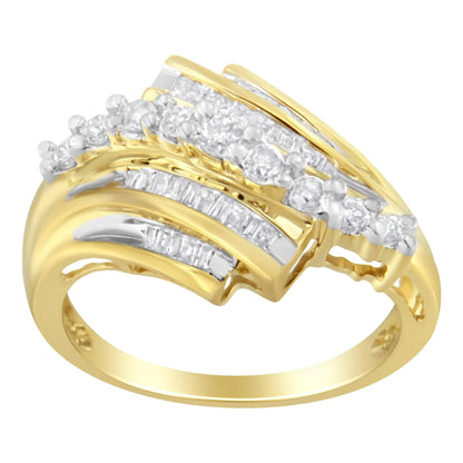 Jewelry - 10K Yellow Gold Round and Baguette Diamond-Cut Ring (1/2 Cttw, I-J Color, I1-I2 Clarity)