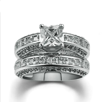 Jubilee Set of 2 Stacking Rings In Pure Crystal Love On Platinum Plating