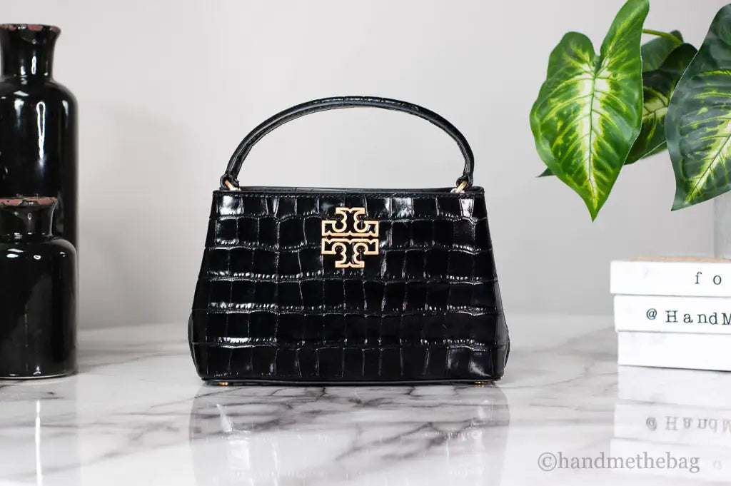 Tory Burch (142566) Small Black Crocodile Embossed Leather Micro Satchel Handbag