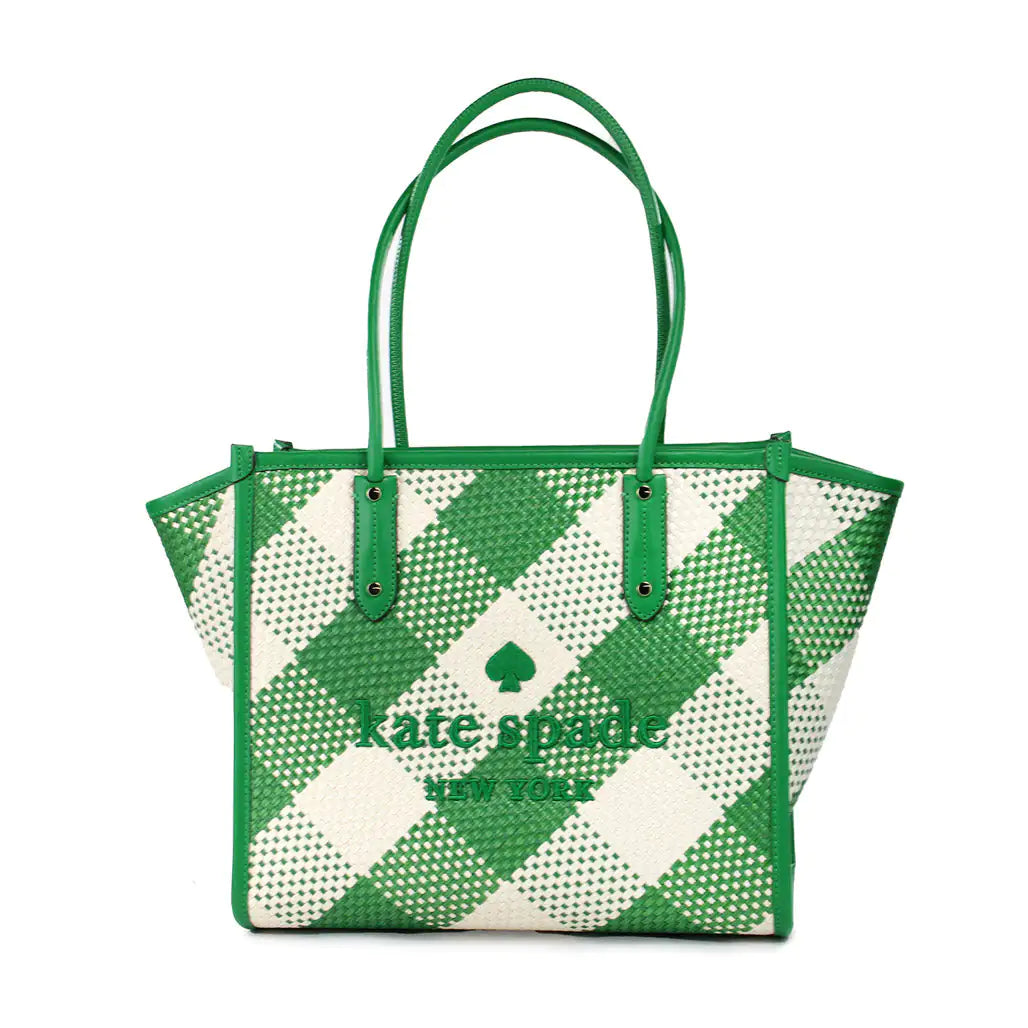 Kate Spade Ella Gingham 超大号草编单肩手提包