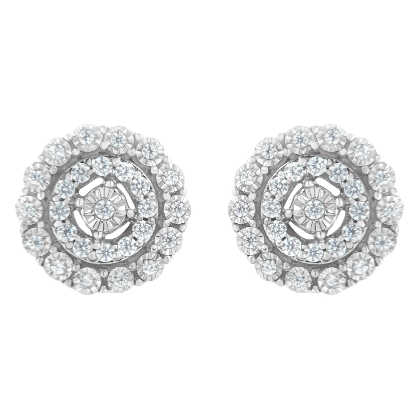 Jewelry - 10KT White Gold 1/2 cttw Double Halo Brilliant Round-Cut Diamond Stud Earrings (I-J Clarity, I2-I3 Color)