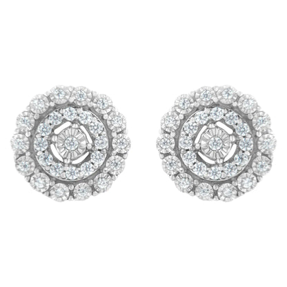 Jewelry - 10KT White Gold 1/2 cttw Double Halo Brilliant Round-Cut Diamond Stud Earrings (I-J Clarity, I2-I3 Color)