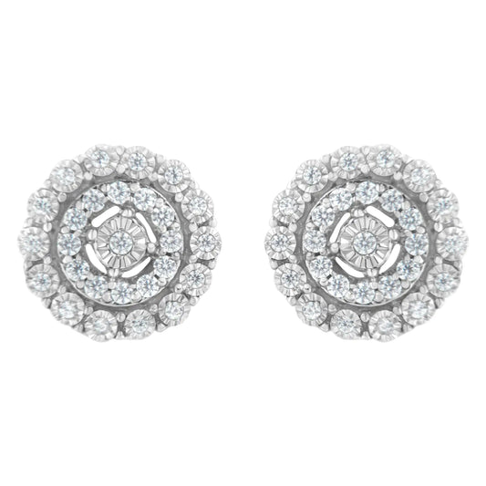 Jewelry - 10KT White Gold 1/2 cttw Double Halo Brilliant Round-Cut Diamond Stud Earrings (I-J Clarity, I2-I3 Color)