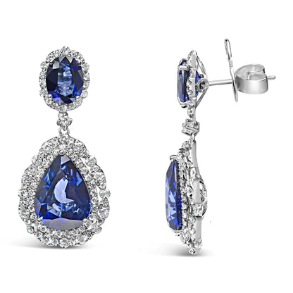 Jewelry -  18K White Gold Blue Sapphire 2 3/4 Cttw Diamond Halo Drop Dangle Earring (G-H Color, SI1-SI2 Clarity)