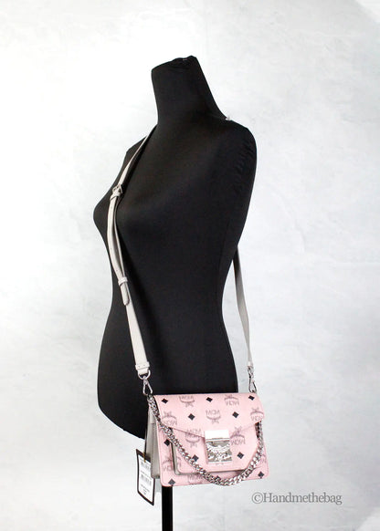 MCM Soft Pink Leather Mini Flap Lock Crossbody Bag