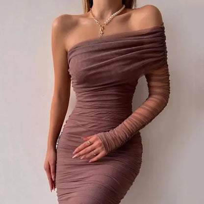 Sexy Mesh Dress Diagonal Backless