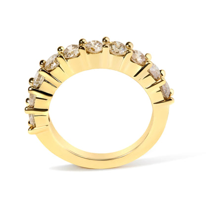 Gioielli - Anello da anniversario in argento sterling 925 placcato oro giallo 14K con diamanti taglio brillante rotondo da 2,0 carati e 10 pietre (colore JK, purezza I1-I2)