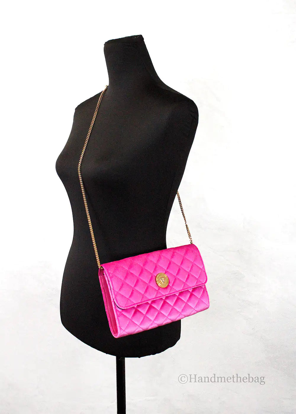 Versace Evening Crossbody Clutch Medusa Fuchsia Soft Quilted Fabric