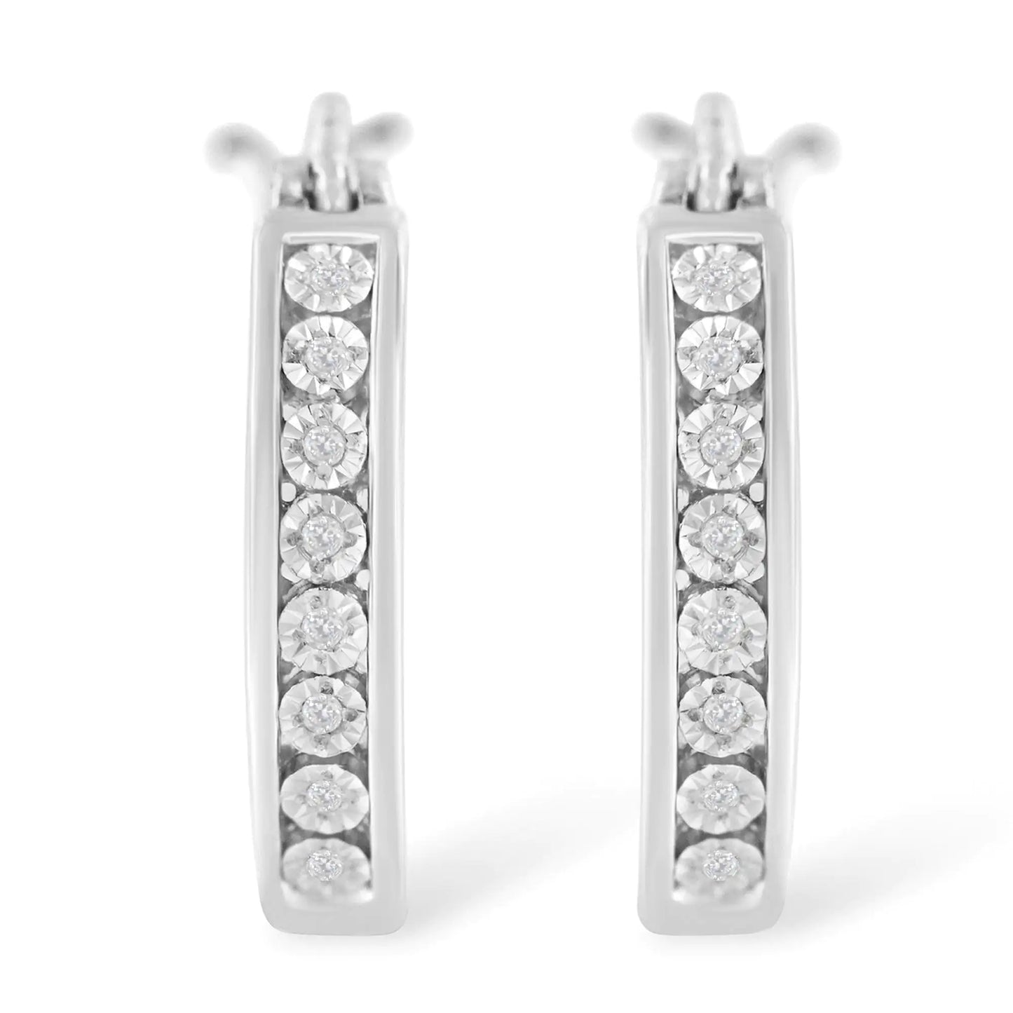 Jewelry - .925 Sterling-Silver Diamond Accent Channel Set Style Hoop Earring (I-J Color, I3 Clarity)