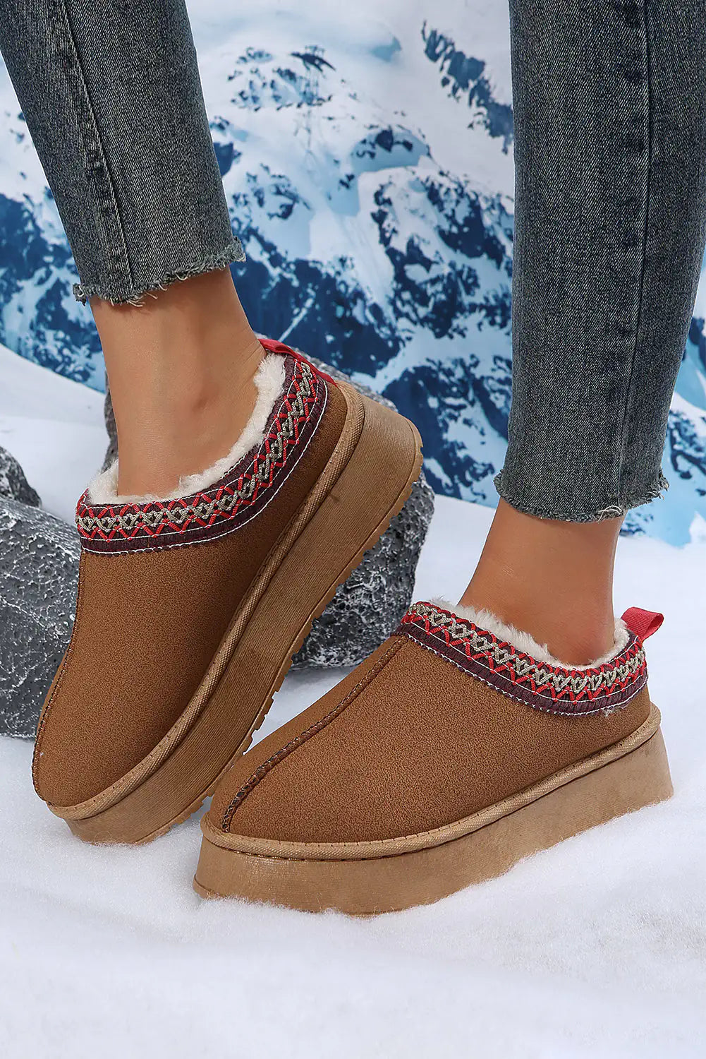 Suede Chestnut Print Plush Lined Snow Boots