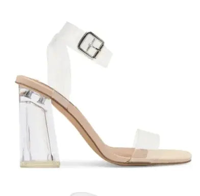 "Rainbow Galore Top Pick" Elegant Steve Madden Hundred Clear Block Heel Sandal