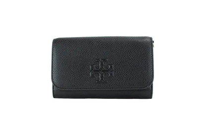 Tory Burch (75029) Thea Small Black Pebble Leather Flat Wallet Crossbody Handbag