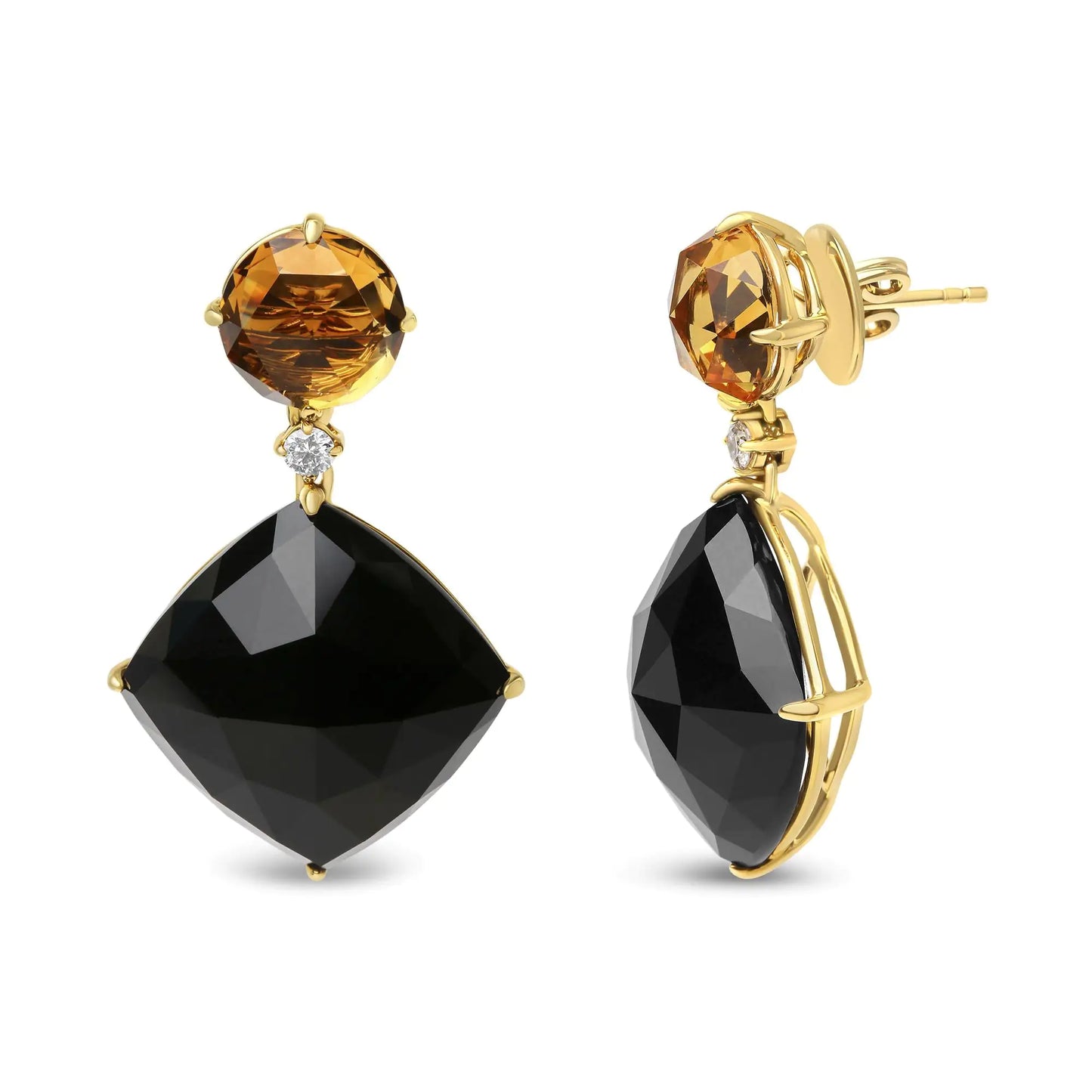 Jewelry -  18K Yellow Gold 1/5 Cttw Diamond with Round Yellow Citrine and Cushion Cut Black Onyx Gemstone Dangle Earring (G-H Color, SI1-SI2 Clarity)