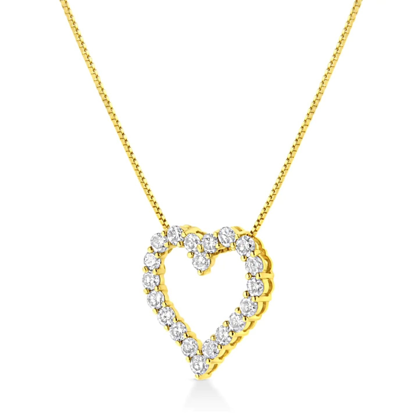 Gioielli - Collana con ciondolo classico a forma di cuore aperto da 18" in argento sterling .925 placcato oro giallo 14K con diamanti taglio rotondo da 2,0 ct (colore KL, purezza I2-I3)