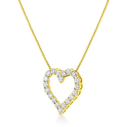 Gioielli - Collana con ciondolo classico a forma di cuore aperto da 18" in argento sterling .925 placcato oro giallo 14K con diamanti taglio rotondo da 2,0 ct (colore KL, purezza I2-I3)