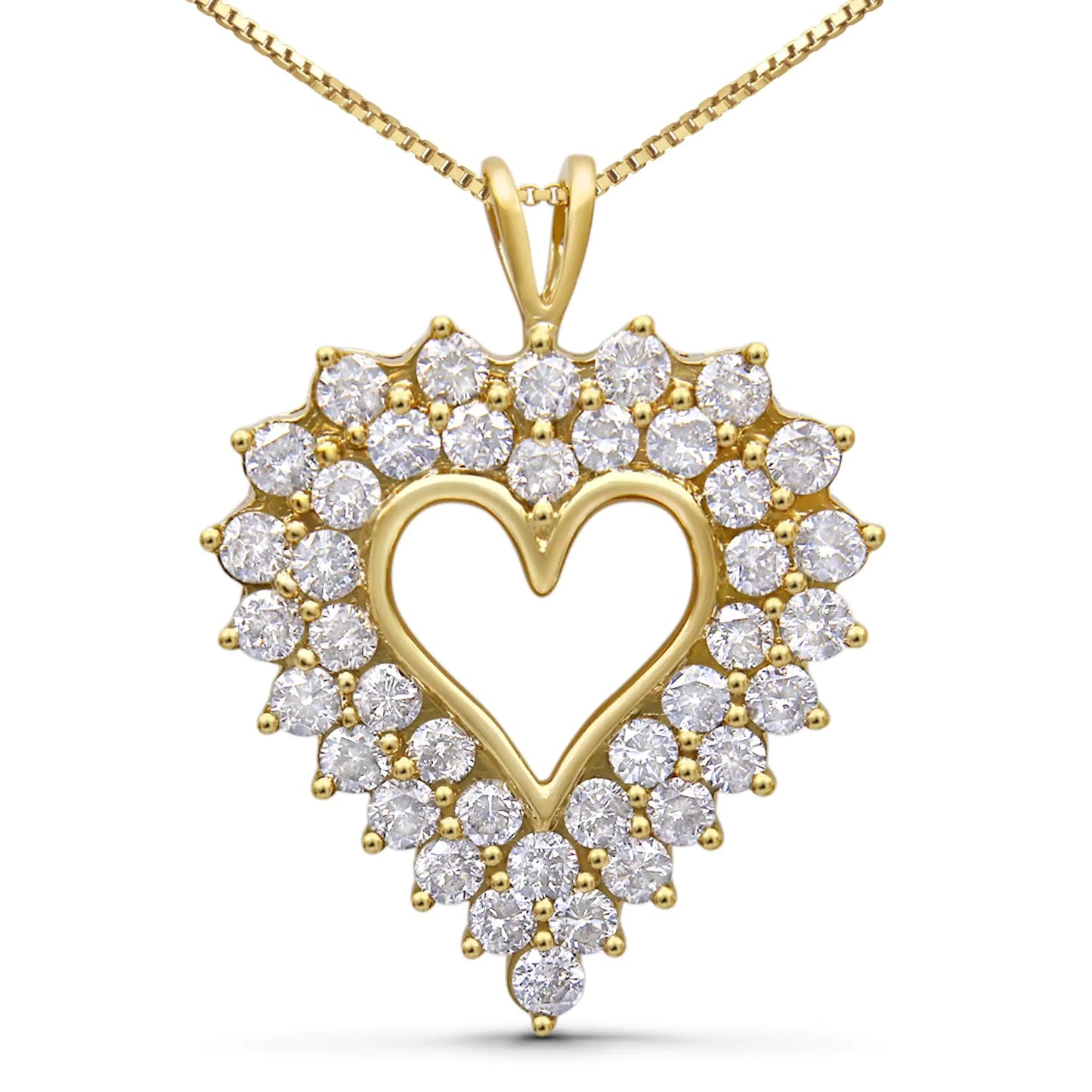 Jewelry - 14K Yellow Gold Plated .925 Sterling Silver 4.0 Cttw Diamond Shadow Frame Heart 18" Pendant Necklace (J-K Color, I1-I2 Clarity)