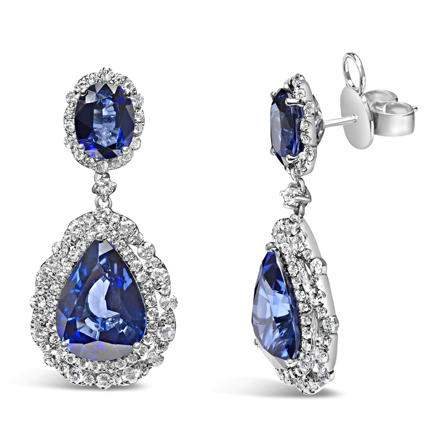 Jewelry -  18K White Gold Blue Sapphire 2 3/4 Cttw Diamond Halo Drop Dangle Earring (G-H Color, SI1-SI2 Clarity)