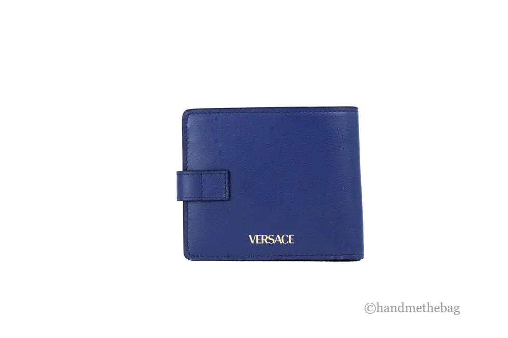 Versace Navy Blue Compact Leather Medusa Snap Bifold Wallet