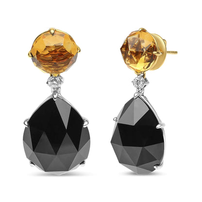 Jewelry -  18K White and Yellow Gold 1/5 Cttw Diamond with Round Yellow Citrine and 20x15mm Pear Cut Black Onyx Gemstone Dangle Earring (G-H Color, SI1-SI2 Clarity)