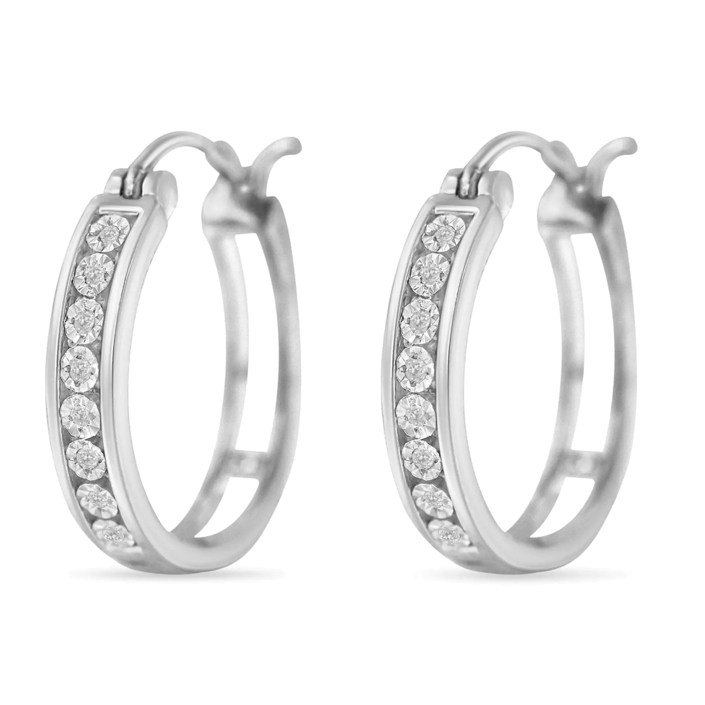 Jewelry - .925 Sterling-Silver Diamond Accent Channel Set Style Hoop Earring (I-J Color, I3 Clarity)