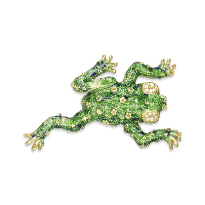 Jewelry -  18K Yellow Gold 1/6 Cttw Diamond Green Frog Enamel Floral Brooch Pin (H-I Color, VS2-SI1 Clarity)