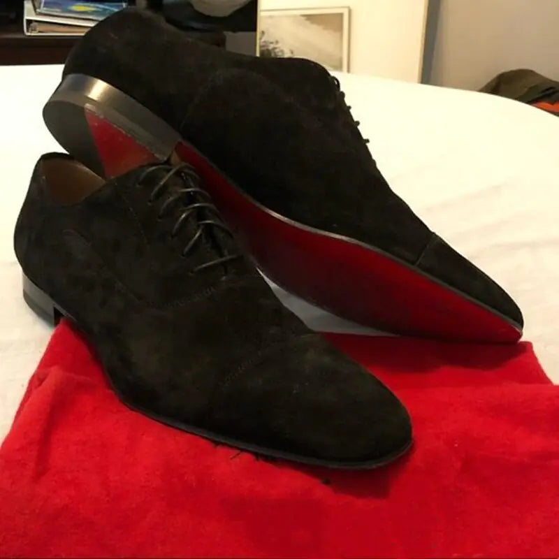 Red Bottom Classic Suede Leather Black Oxfords Shoes