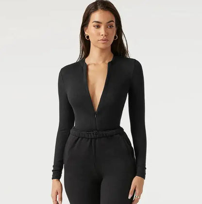 Long Sleeve V-Neck Slim Fit Jumpsuit