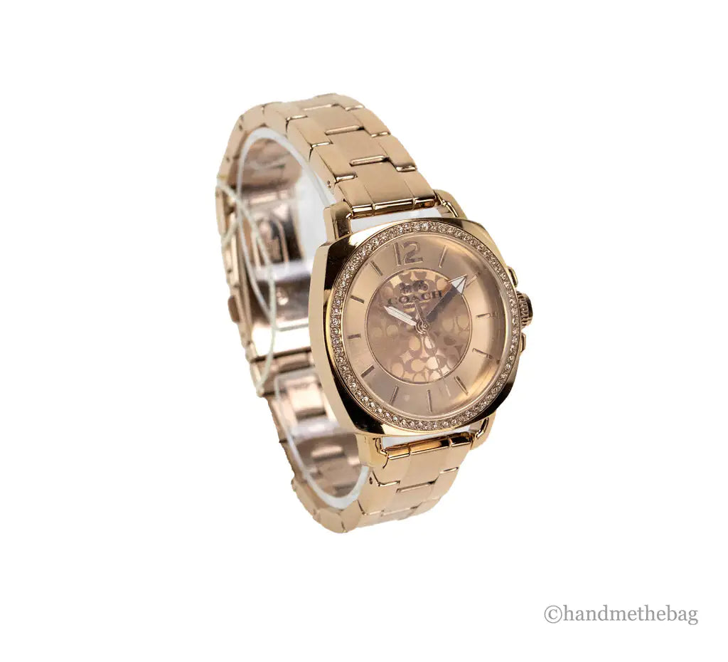 Coach Boyfriend Crystal Bezel Rose Gold Toned Wrist Watch