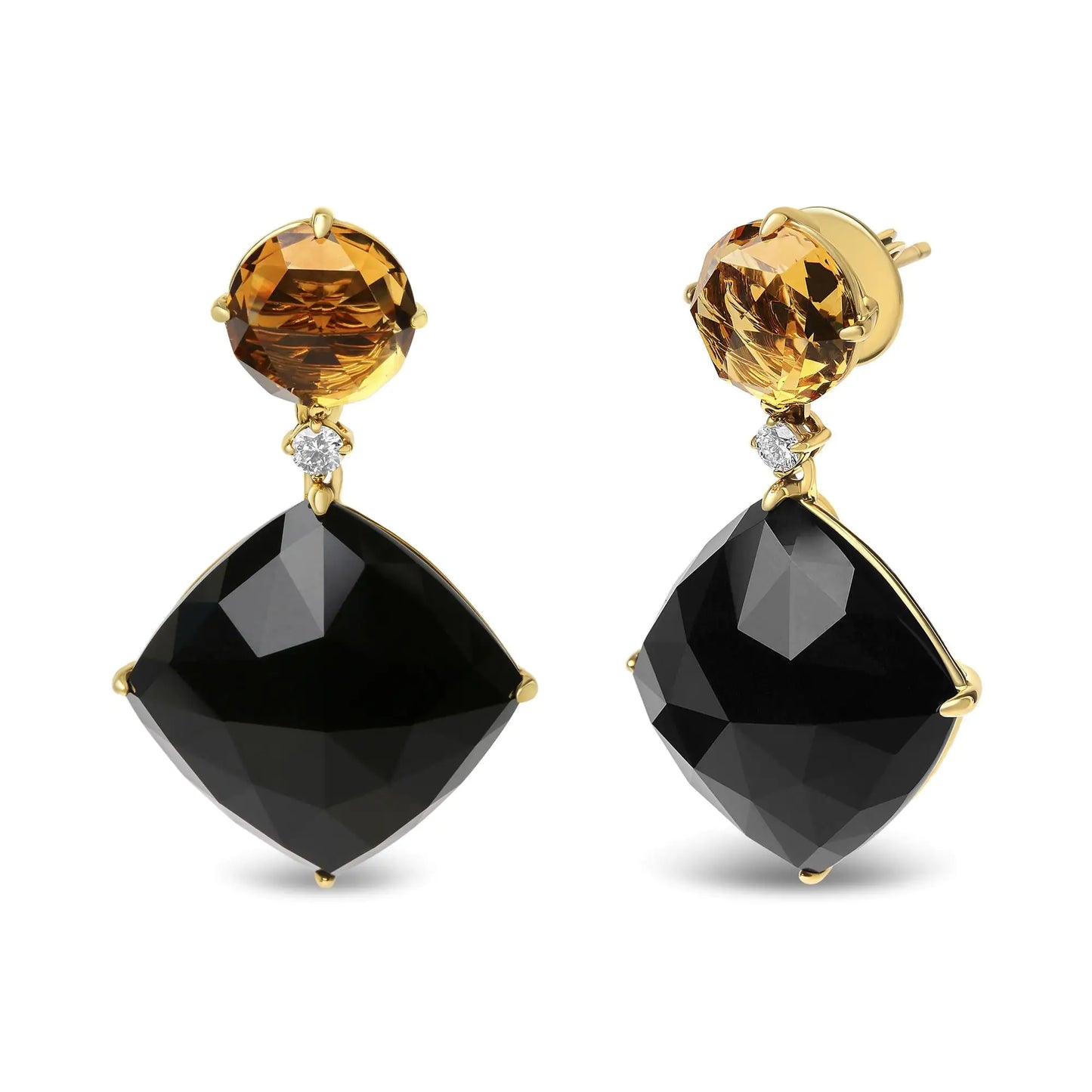 Jewelry -  18K Yellow Gold 1/5 Cttw Diamond with Round Yellow Citrine and Cushion Cut Black Onyx Gemstone Dangle Earring (G-H Color, SI1-SI2 Clarity)