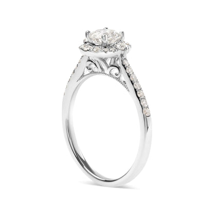 Jewelry - GIA Certified 14k White Gold 1.00 Cttw Diamond Halo Engagement Ring (G-H Color, I1-I2 Clarity)