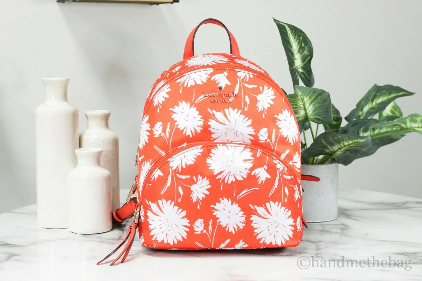 Kate Spade Karissa Wild Bloom Bright Orange Nylon Backpack