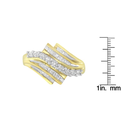 Jewelry - 10K Yellow Gold Round and Baguette Diamond-Cut Ring (1/2 Cttw, I-J Color, I1-I2 Clarity)