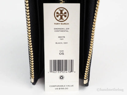 Tory Burch Emerson Black Leather L- Zip Continental Wallet