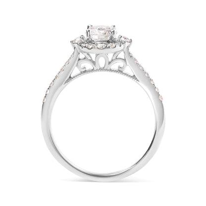 Jewelry - GIA Certified 14k White Gold 1.00 Cttw Diamond Halo Engagement Ring (G-H Color, I1-I2 Clarity)