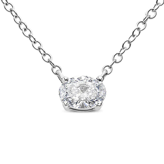 Jewelry - 14K White Gold 1/2 Cttw Lab Grown Oval Shape Solitaire Diamond East West 18" Pendant Necklace (E-F Color, VS1-VS2 Clarity)