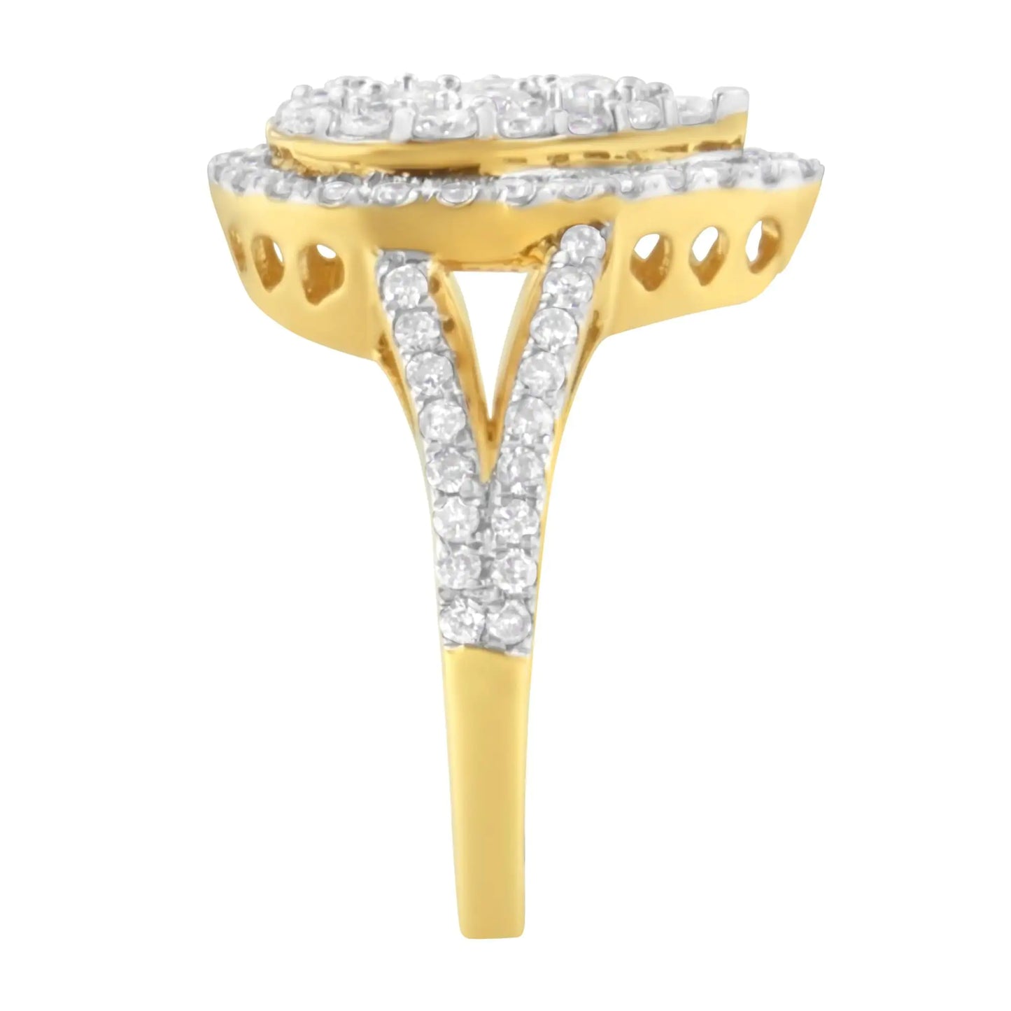 Jewelry - 2 Micron Yellow Plated Sterling Silver Diamond Cluster Ring (1 1/2 cttw, J-K Color, I1-I2 Clarity)