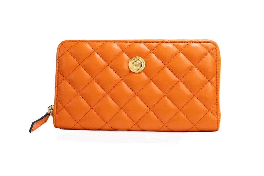 Versace Large Dark Orange Quilted Leather Continental Wallet