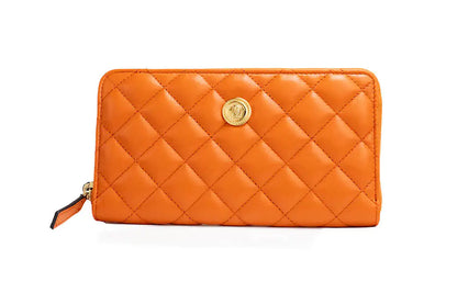 Versace Large Dark Orange Quilted Leather Continental Wallet