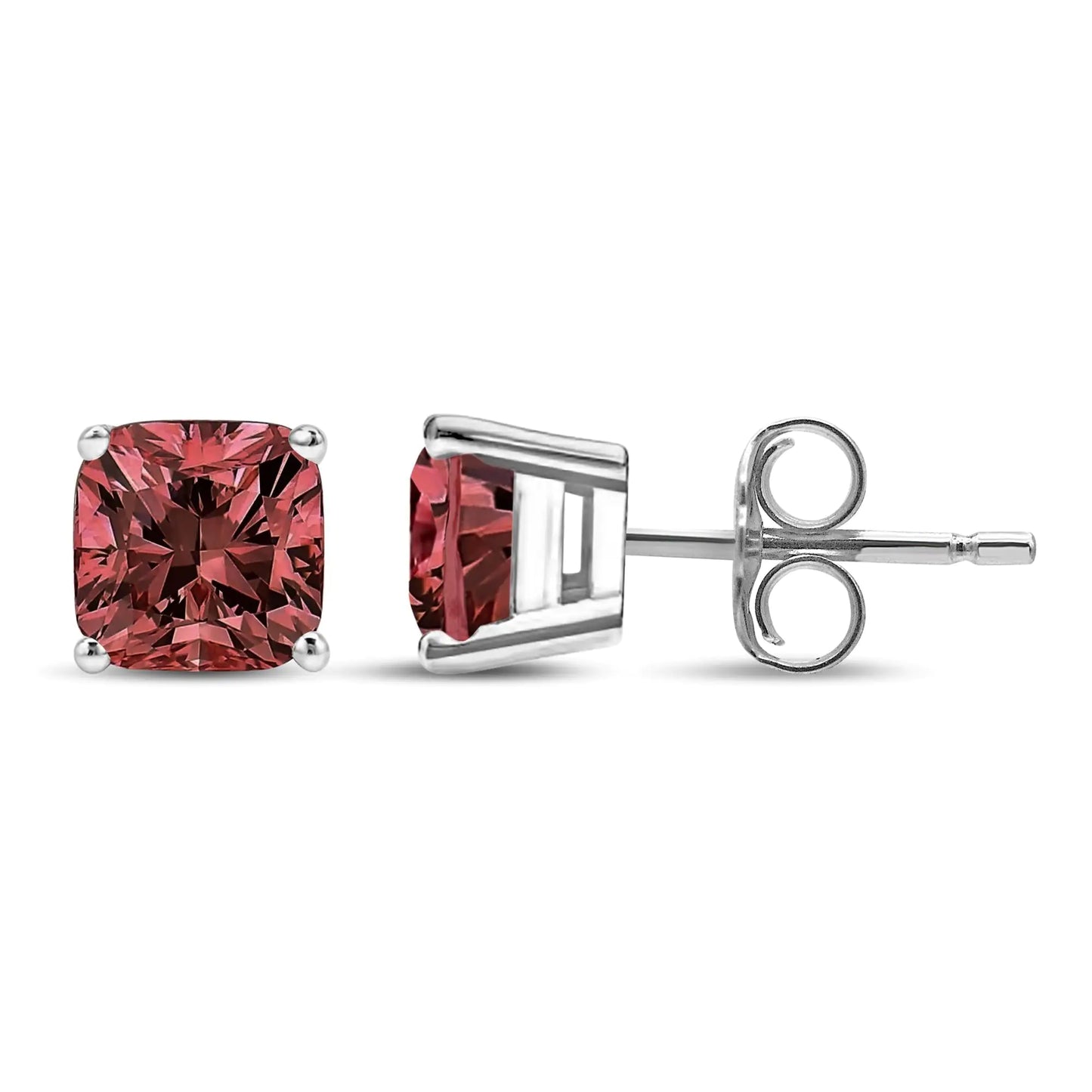 Jewelry - 14K White Gold Lab Grown Pink Cushion 4-Prong Set Classic Diamond Solitaire Stud Earrings (Pink Color, VS1-VS2 Clarity)