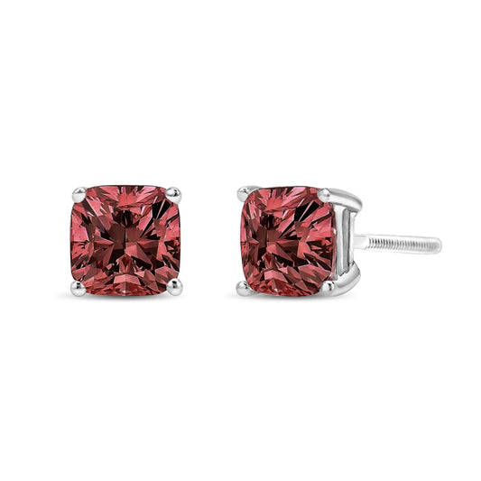 Jewelry - 14K White Gold Lab Grown Pink Cushion 4-Prong Set Classic Diamond Solitaire Stud Earrings (Pink Color, VS1-VS2 Clarity)