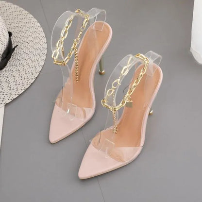 Elegant Chain Ankle Strap Peep Toe High Heels