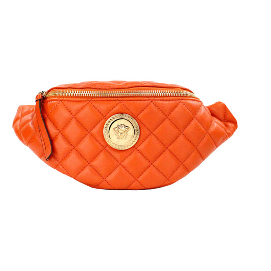 Versace Small Dark Orange Quilted Lamb Leather Belt Bag